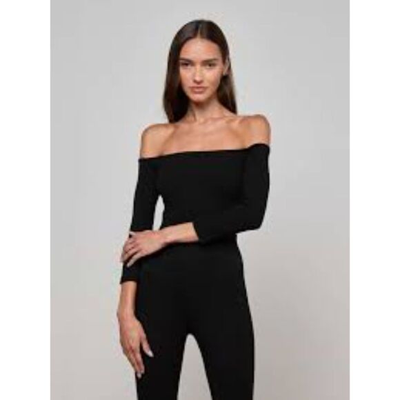 L'AGENCE Tops - L'AGENCE Black Off Shoulder Sweater Rib Knit Long Sleeve Top M